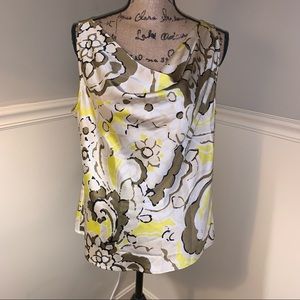 ST.JOHN Floral Satin Drape Front Blouse L Mint!